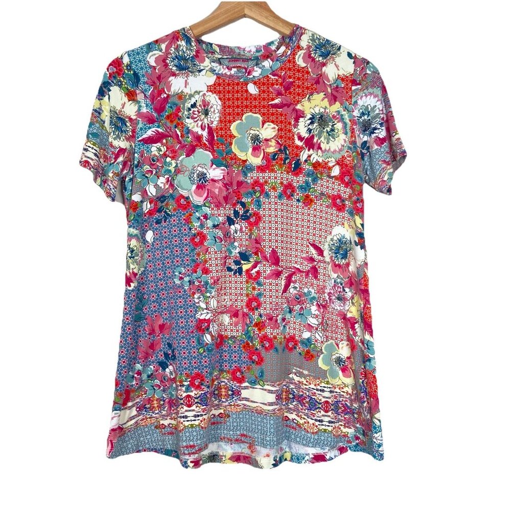 Johnny Was Top Lubello Favorite Bamboo Shirt Short‎ Sleeve Woman's Size Xxs Boho